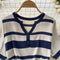 V-neck Striped Patchwork Knitted Dress