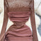 Ruffled Hem Brown Mesh Dress