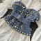 Korean Style Beaded Denim Patchwork Shirt