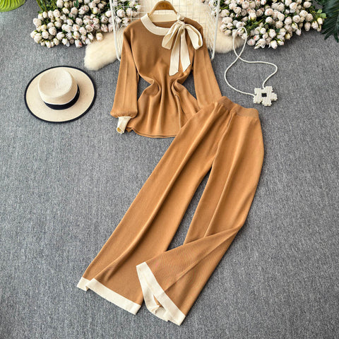 Bow-tie Knitwear&Trousers Knitted 2Pcs