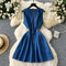 Hollowed Pleated Denim Vest Dress