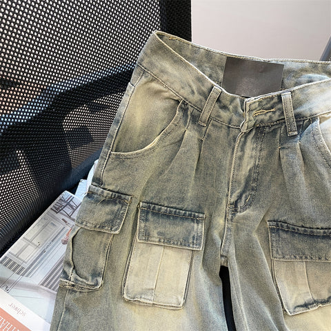American Style Large-pocket Distressed Jeans