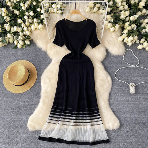 High-end Mesh Patchwork Knitted Dress