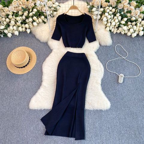 High-end Sweater&Split Skirt 2Pcs