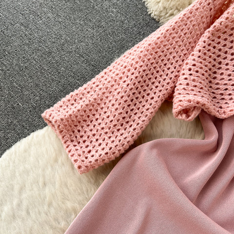 Slip Dress&Hollowed Knitwear 2Pcs