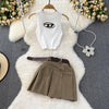 Hollowed Knitwear&Pleated Skirt 2Pcs