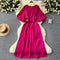Round Collar Solid Color Draped Dress