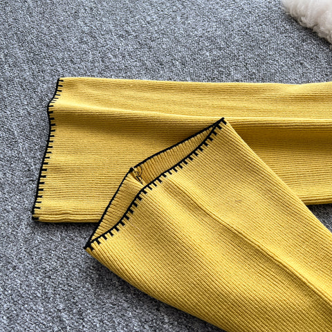 Round-collar Sweater&Trousers 2Pcs