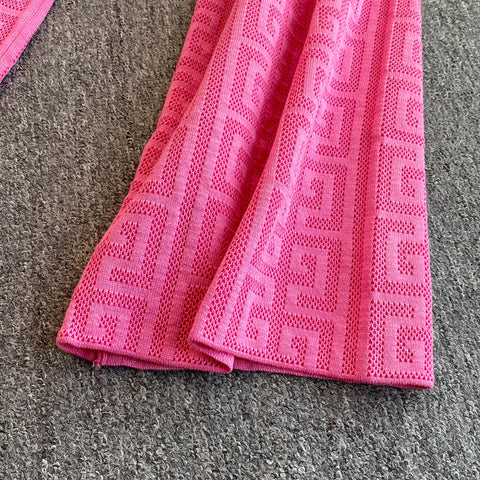 Crochet Cardigan&Wide-leg Trousers 2Pcs