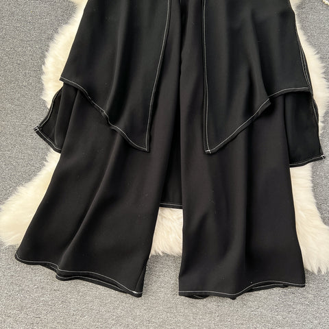 Faux Two-pieces Loose Black Trousers