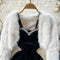 Beaded Velvet Dress&Furry Shawl 2Pcs