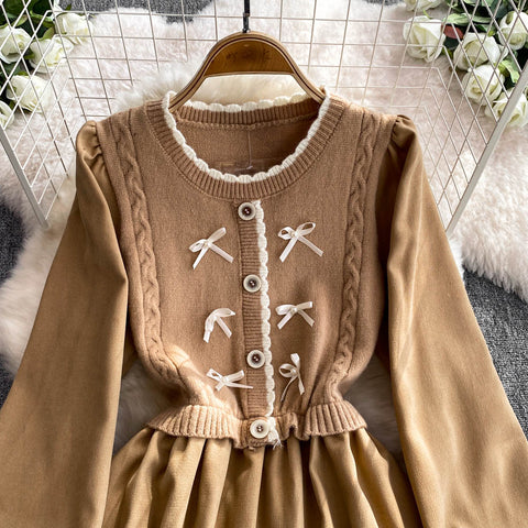 Faux Two-pieces Knitted Patchwork Dress