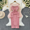 High-end Beaded Mesh Sleeve Dress