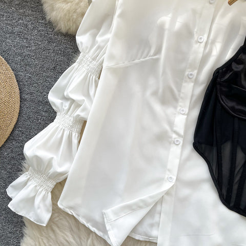 Satin Fishtail Camisole & White Shirt 2Pcs