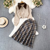 Zipped Cardigan&Plaid Skirt 2Pcs