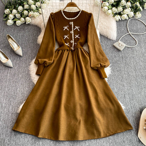 Faux Two-pieces Knitted Patchwork Dress