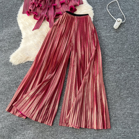 Ruffled Top & Wide-leg Trousers 2Pcs