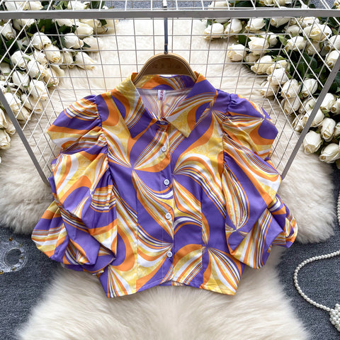 Niche Puffy Sleeve Printed Shirt