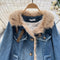 Thermal Thickened Denim Patchwork Coat