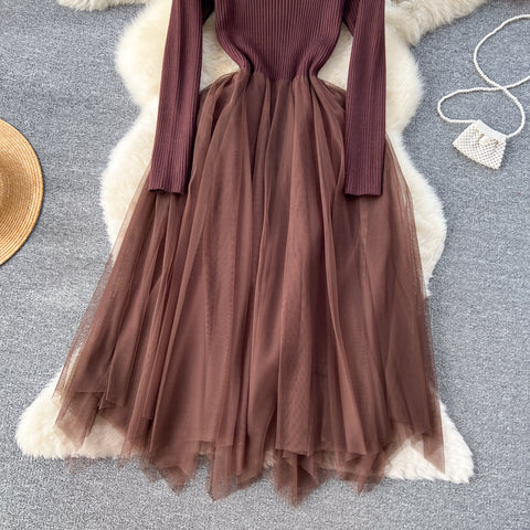 High-end Mesh Patchwork Sweater Dress