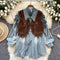 Denim Shirt & Vest Korean Style 2Pcs