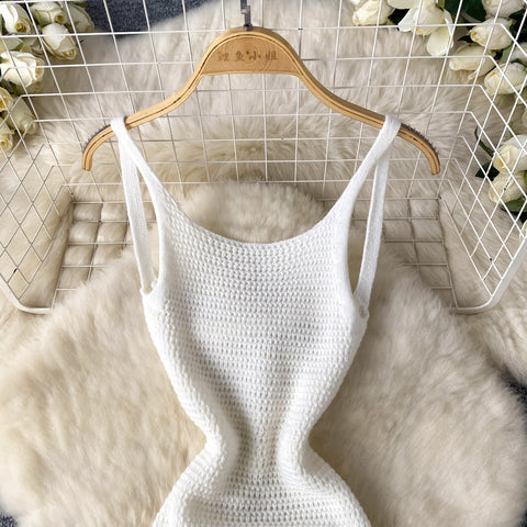 Simple Design Backless Knitted Slip Dress