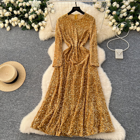 Elegant Glossy Sequined Velvet Dress