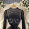 Beaded See-through Black Mesh Dress