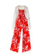 White Cardigan&Floral Jumpsuit 2Pcs