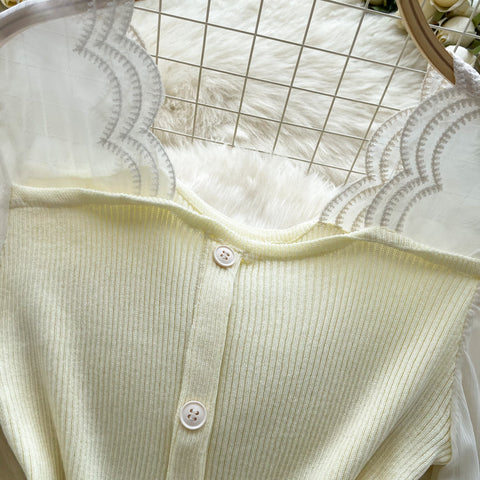 Elegant Mesh Patchwork Slim Cardigan