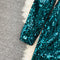 V-neck Sequined Patchwork Velvet Dress