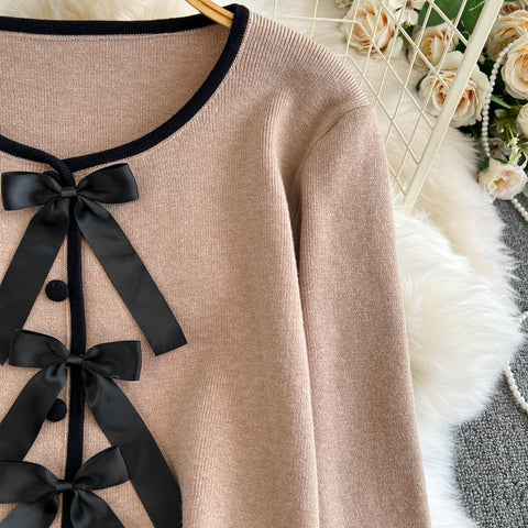 Lace-up Cardigan&Half-body Skirt 2Pcs