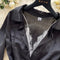 Lace V-neck Black Satin Shirt