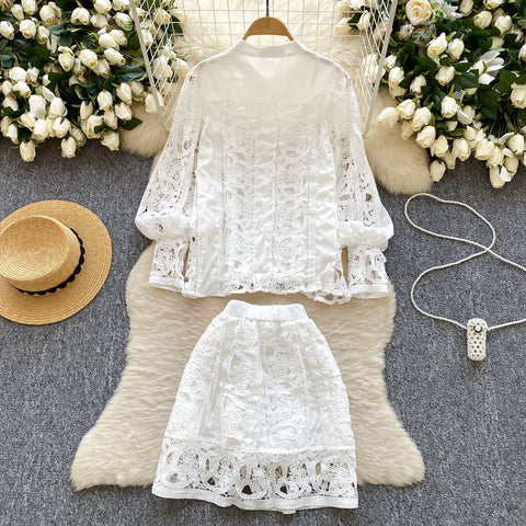 Crochet Shirt & Vest & Shorts 3Pcs