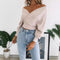 V-neck Solid Color Striped Knitwear