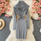 Hooded Striped Elastic Knitted Dress