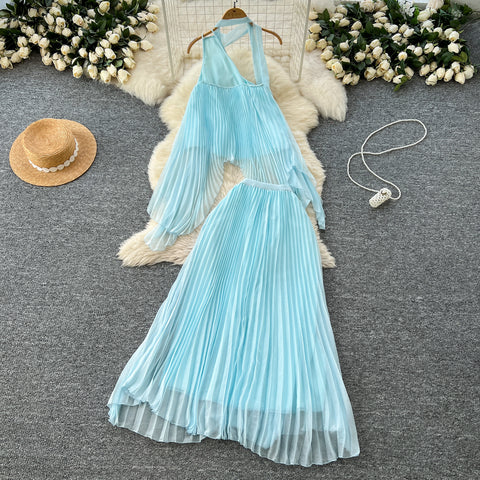 Irregular Design Top & Skirt Fairy Blue 2Pcs