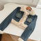 Furry Trim Jacket&Skirt Denim 2Pcs