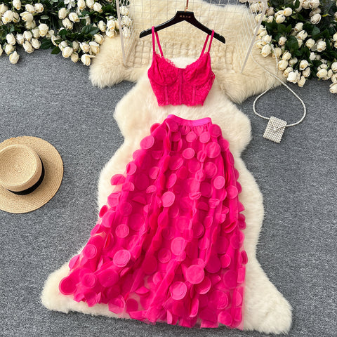 Camisole&Polka Dot Mesh Dress 2Pcs