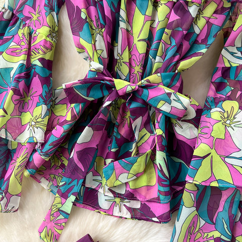 Floral Top&Wide-leg Trousers 2Pcs