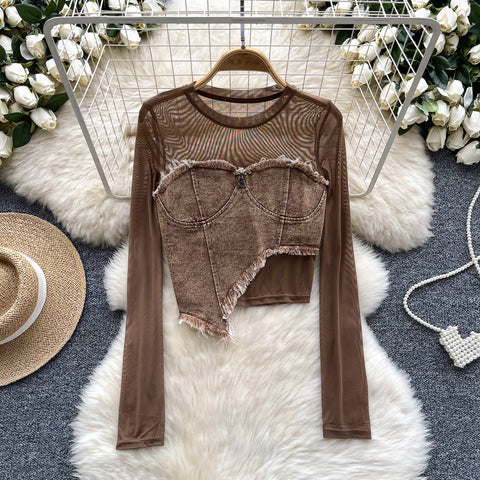 Irregular Design Patchwork Denim Top