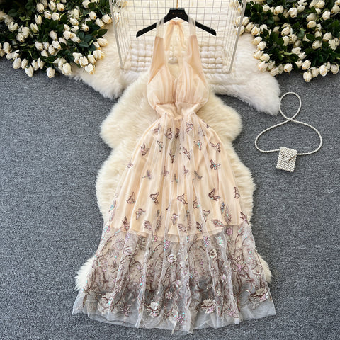 Backless Butterfly Sequined Halter Dress