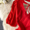 Premium V-neck Hollowed Red Dress