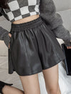 Elastic Waistline Wide-leg PU Shorts