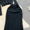 Cardigan&Fishtail Skirt Black Knitted 2Pcs