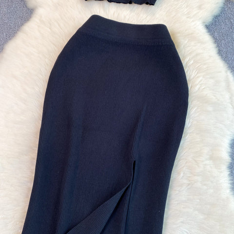 High-end Sweater&Split Skirt 2Pcs