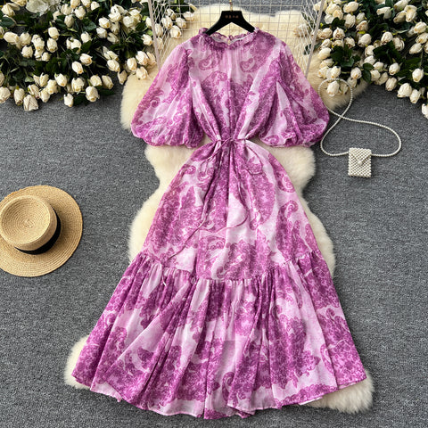 French Style Puffy Sleeve Ruffled Dress