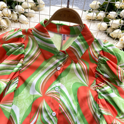 Niche Puffy Sleeve Printed Shirt