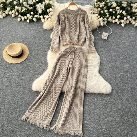 Fringed Sweater&Trousers Knitted 2Pcs