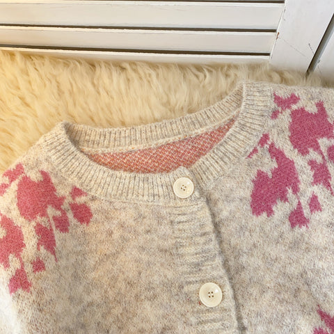 Thermal Round Collar Printed Cardigan